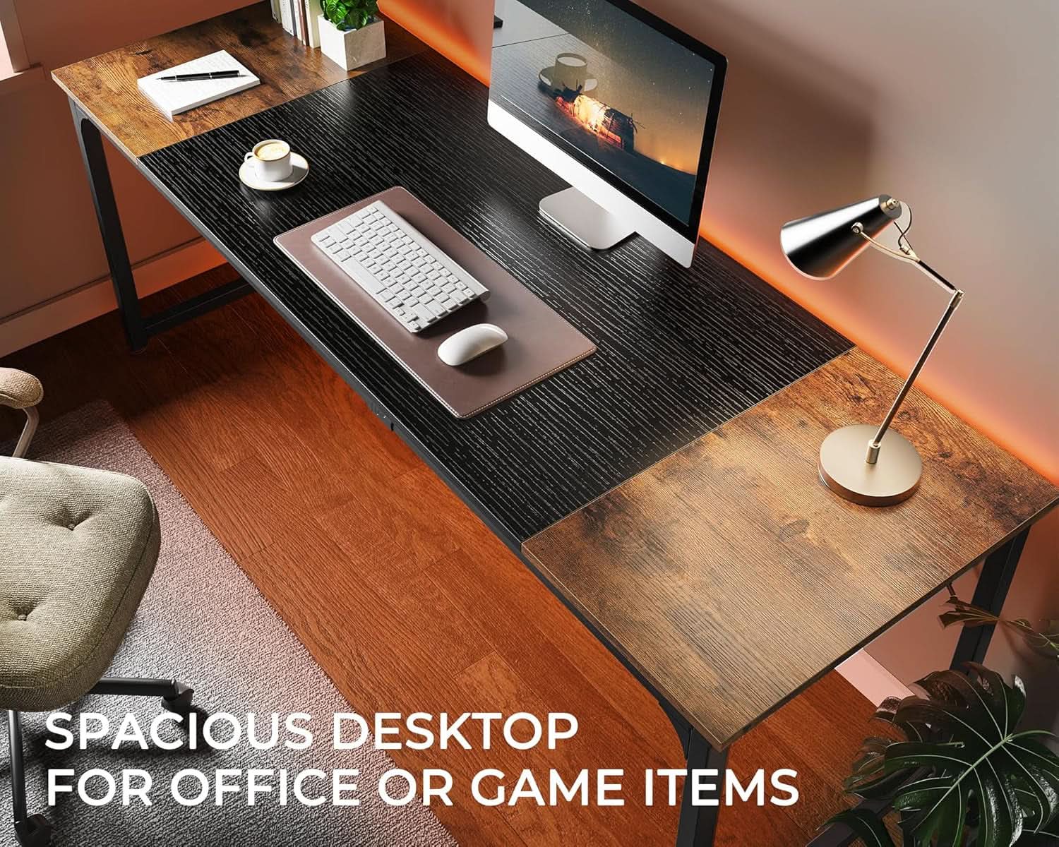 80 Inch Rustic Brown And Black Gaming Desk With Storage