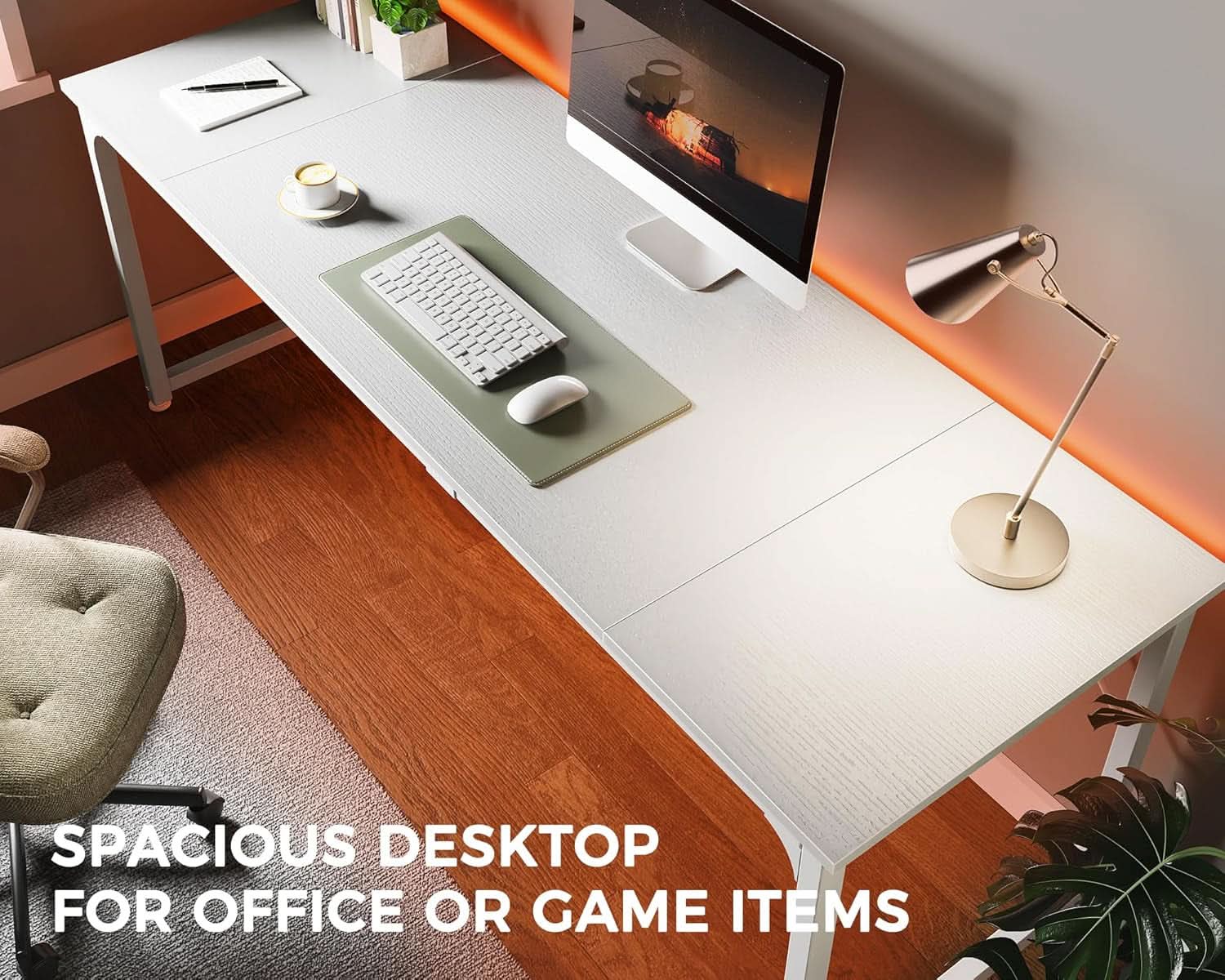 80 Inch White Computer Desk With Storage Metal Frame
