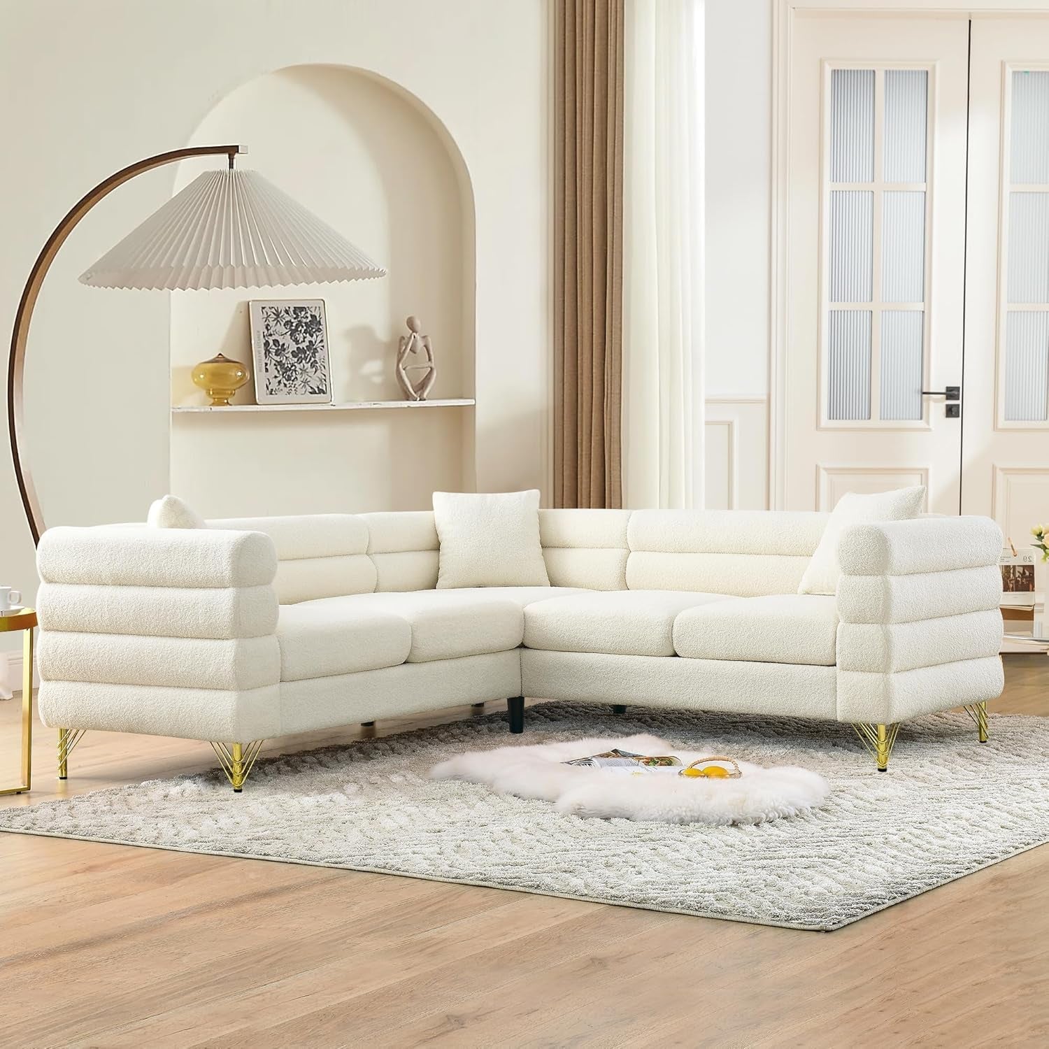 81 Inch Oversized White L Shaped Teddy Corner Sofa 5 Seater