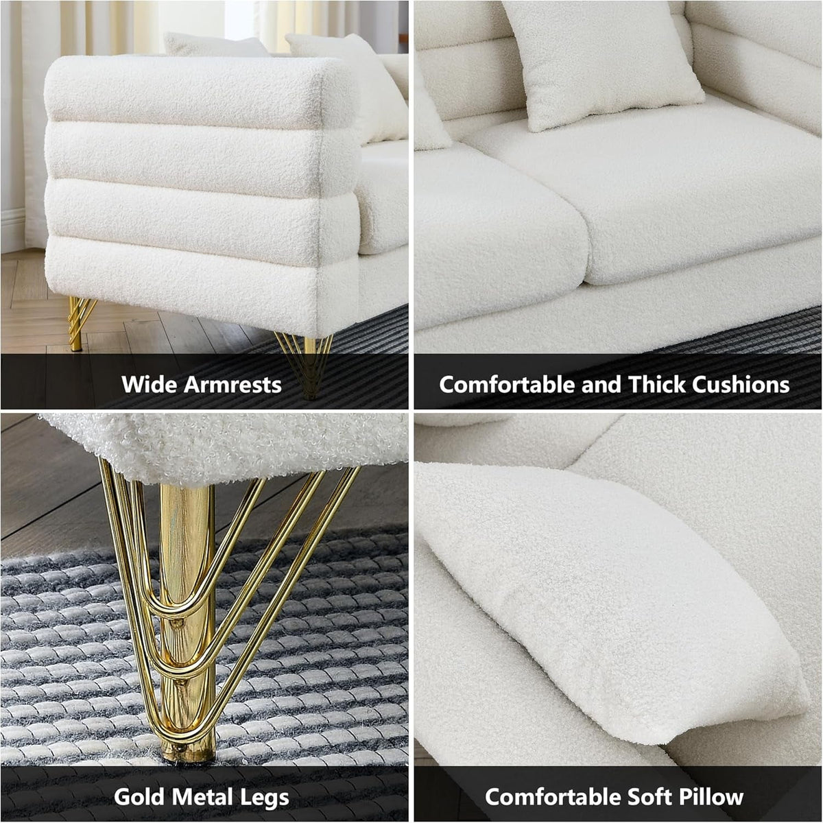 81 Inch Oversized White L Shaped Teddy Corner Sofa 5 Seater