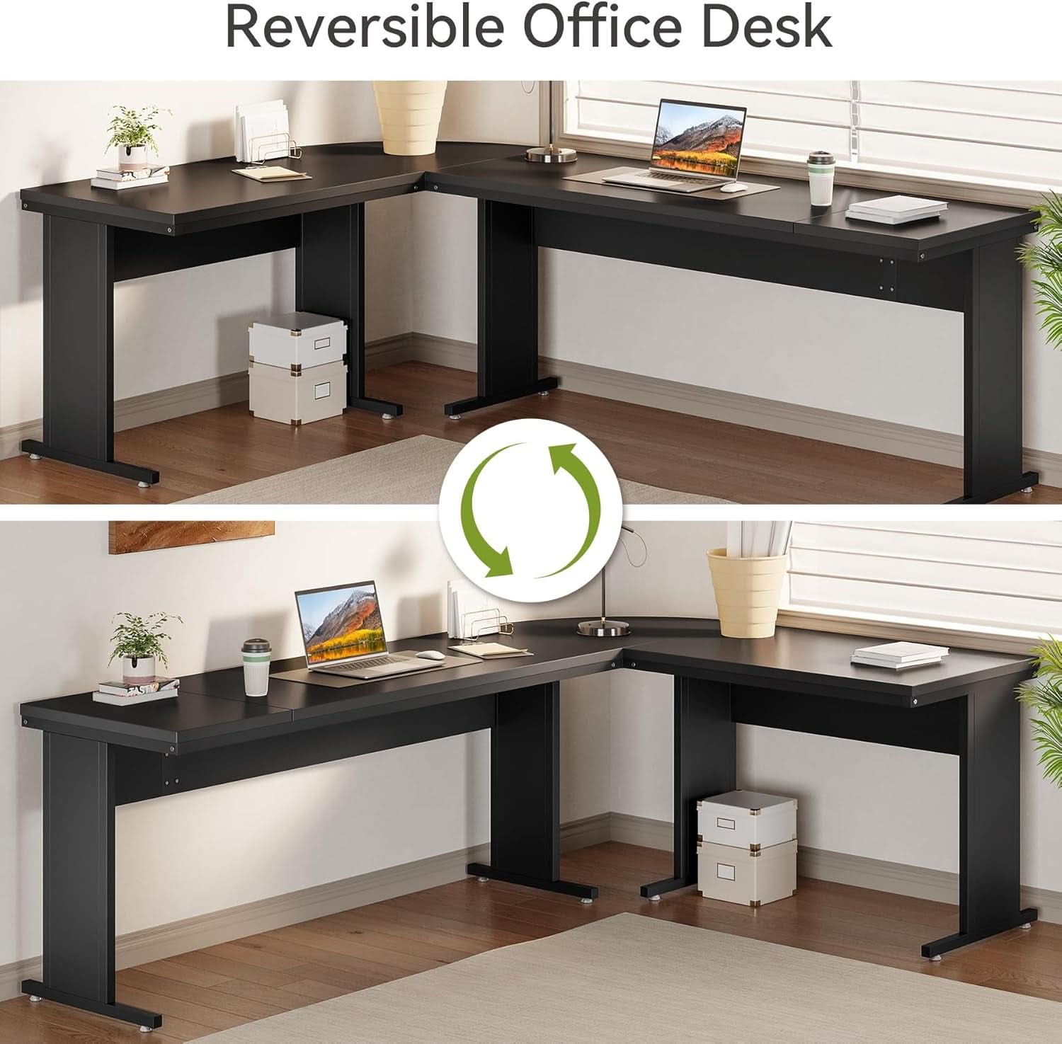 83 Inch L Shaped Desk With 3 Drawer File Cabinet Office