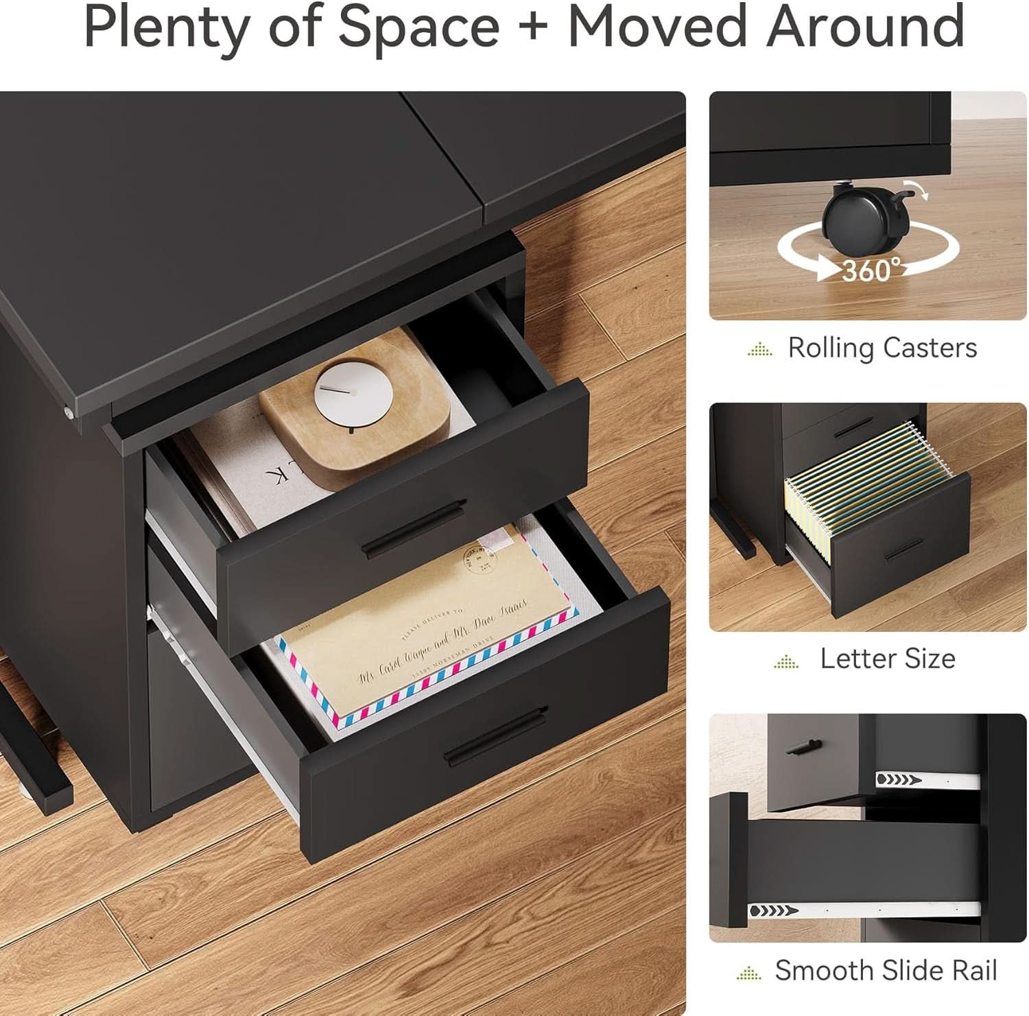 83 Inch L Shaped Desk With 3 Drawer File Cabinet Office
