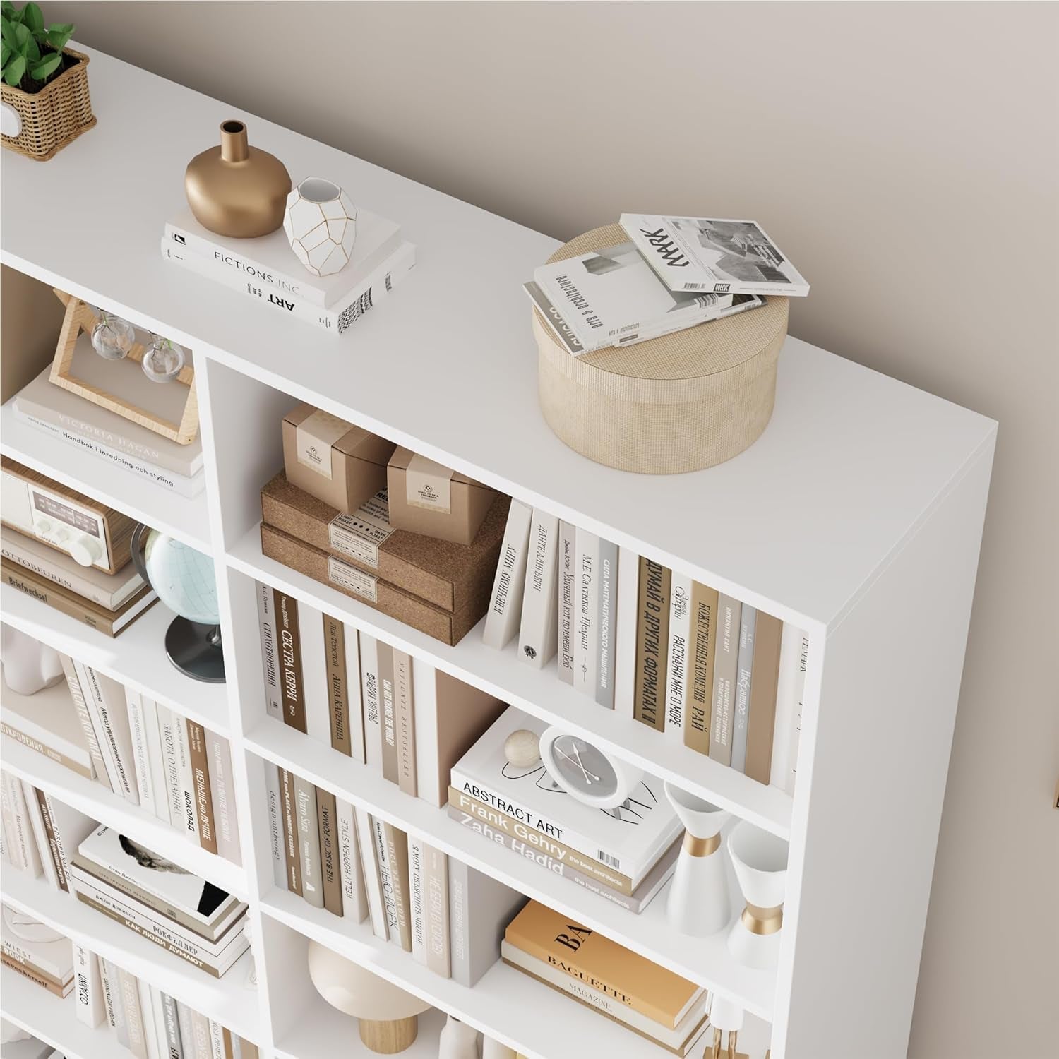 83 Inch Tall White Dual Row Seven Tier Storage Bookshelf