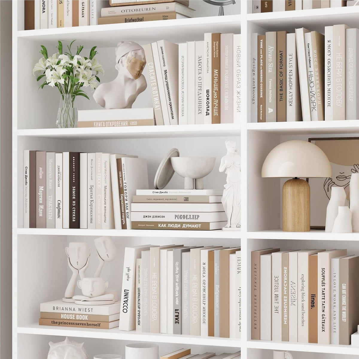 83 Inch Tall White Dual Row Seven Tier Storage Bookshelf