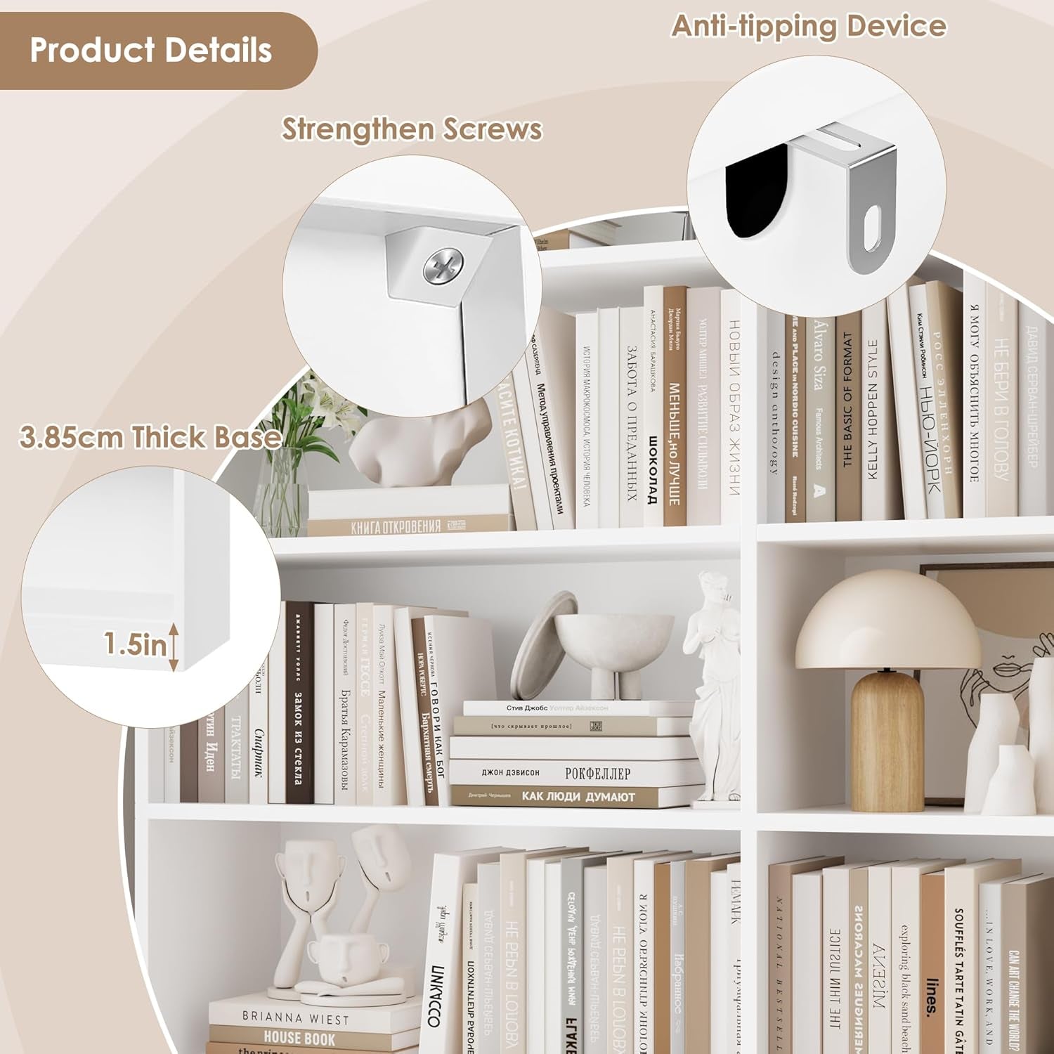 83 Inch Tall White Dual Row Seven Tier Storage Bookshelf