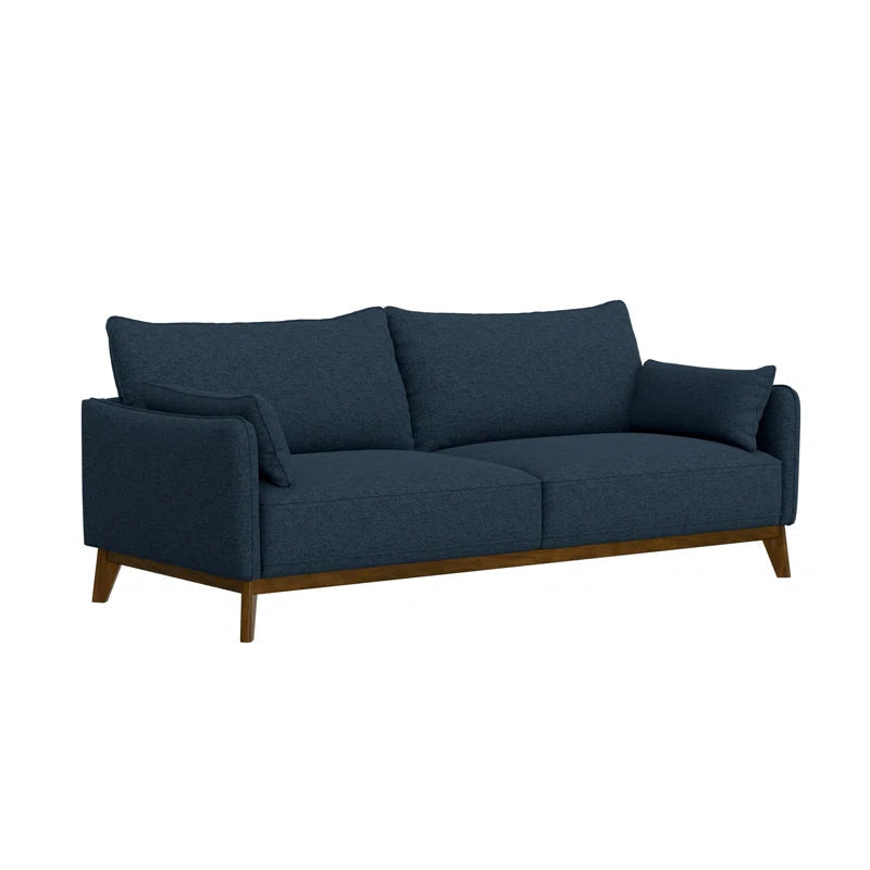 84 Inch Denim Upholstered Sofa With Dark Brown Wood Legs