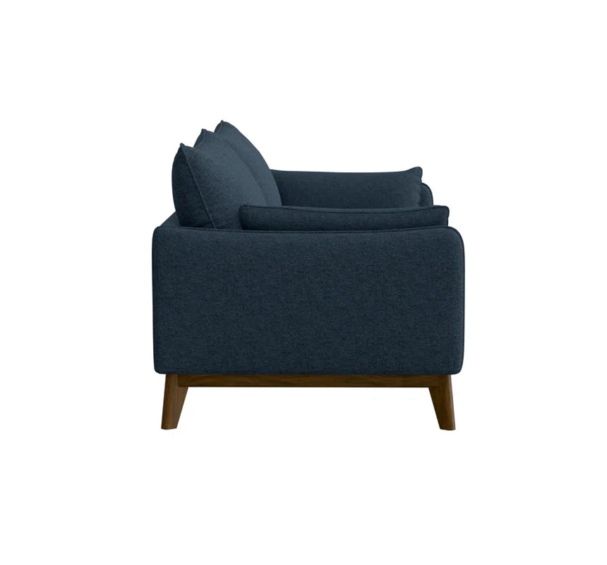 84 Inch Denim Upholstered Sofa With Dark Brown Wood Legs