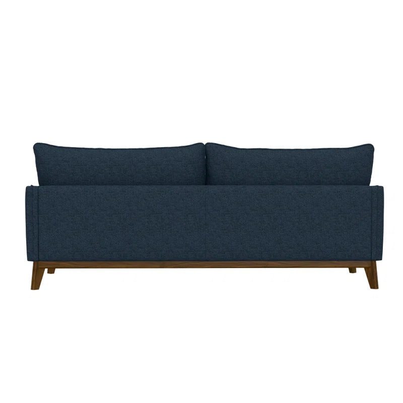 84 Inch Denim Upholstered Sofa With Dark Brown Wood Legs