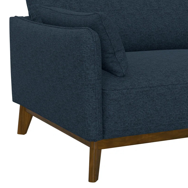 84 Inch Denim Upholstered Sofa With Dark Brown Wood Legs