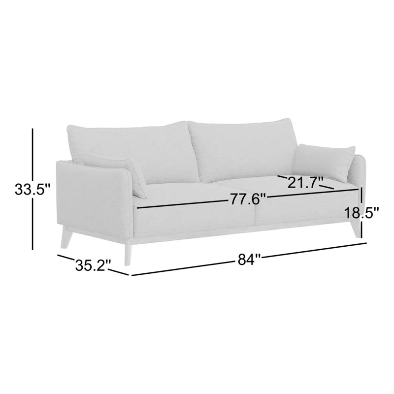 84 Inch Denim Upholstered Sofa With Dark Brown Wood Legs