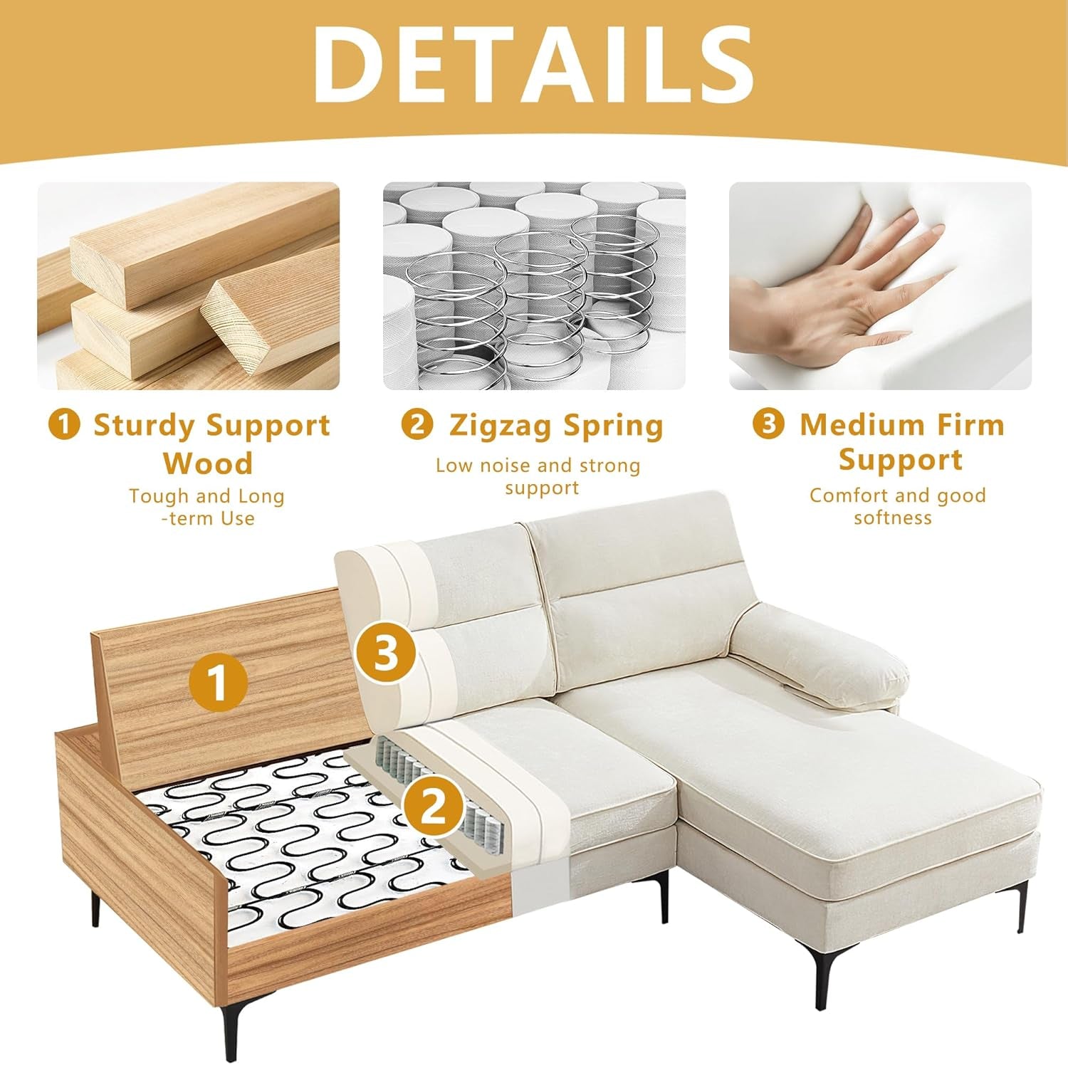 85 Inch Convertible Sectional Sofa Couch With Reversible Chaise Beige