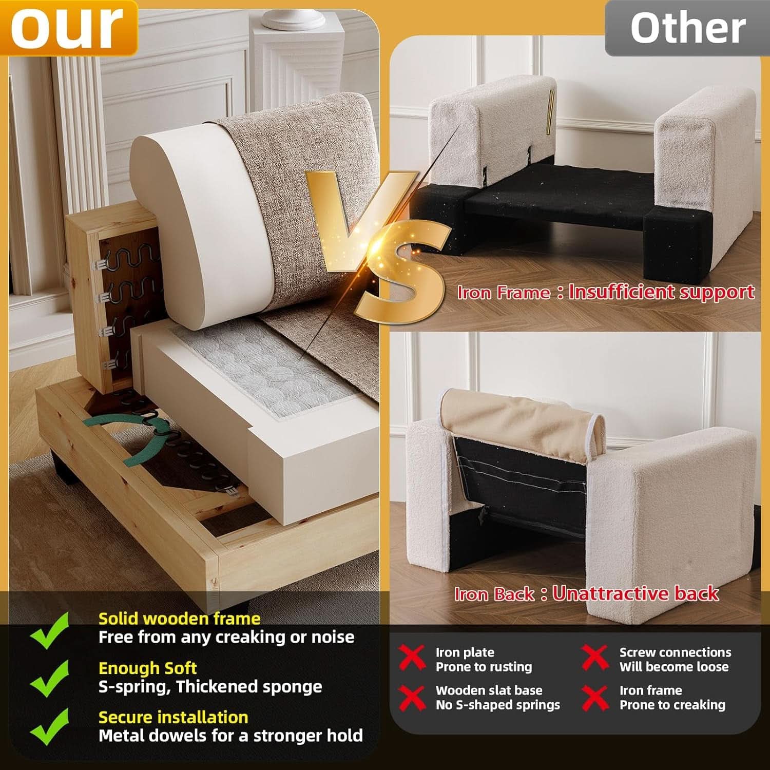 85 Inch L Shaped Couch Armrest Organizer Movable Ottoman