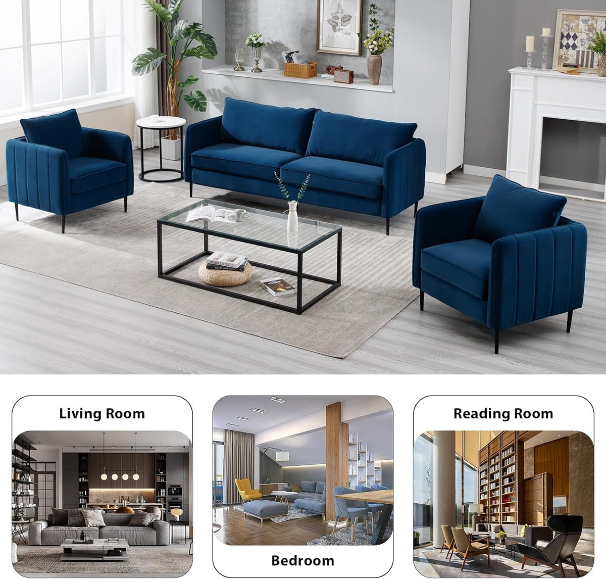 85 Inch Velvet Navy Loveseat Sofa Mid Century Design