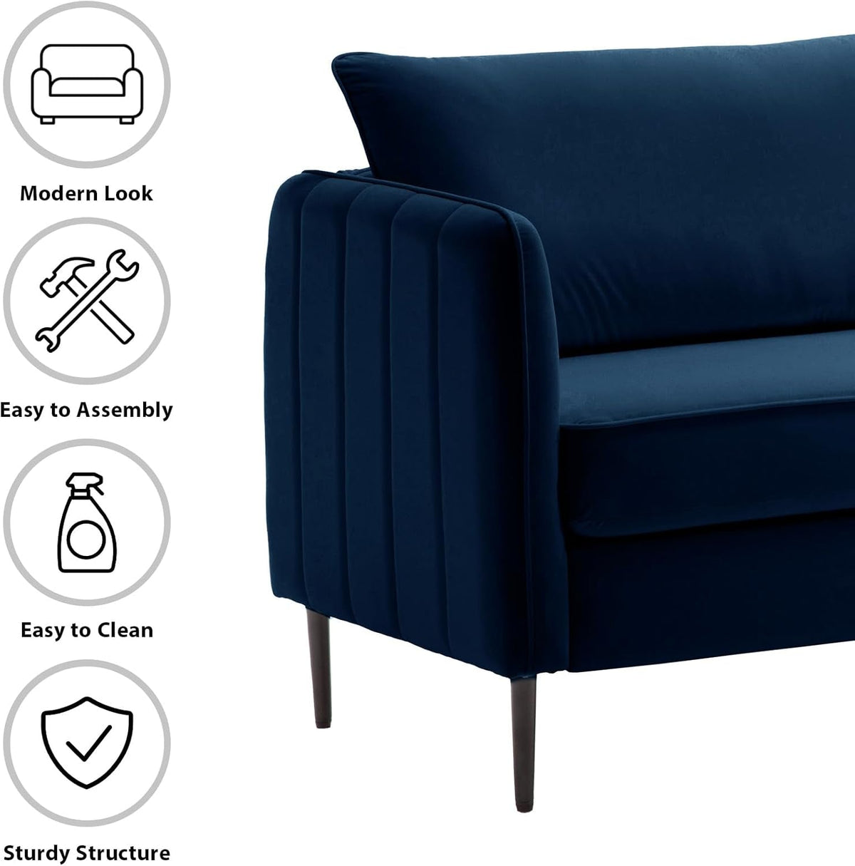 85 Inch Velvet Navy Loveseat Sofa Mid Century Design