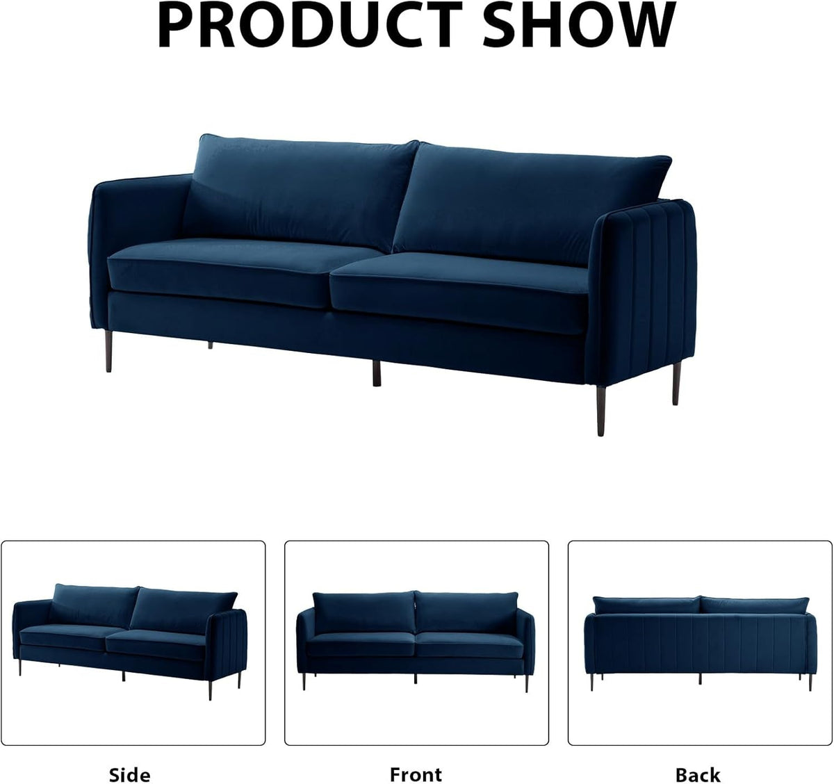 85 Inch Velvet Navy Loveseat Sofa Mid Century Design