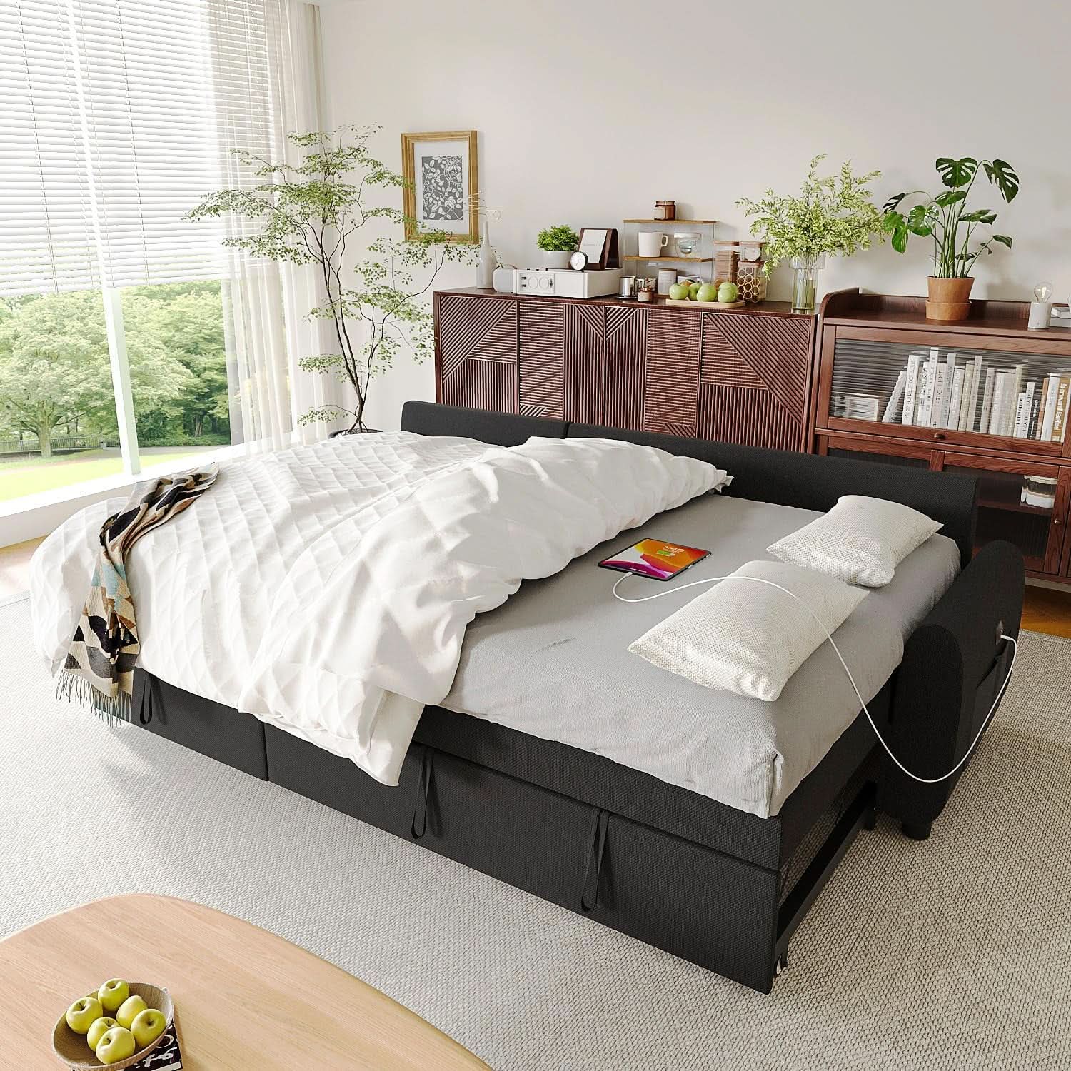 86Inch Convertible Sleeper Sectional With USB Ports