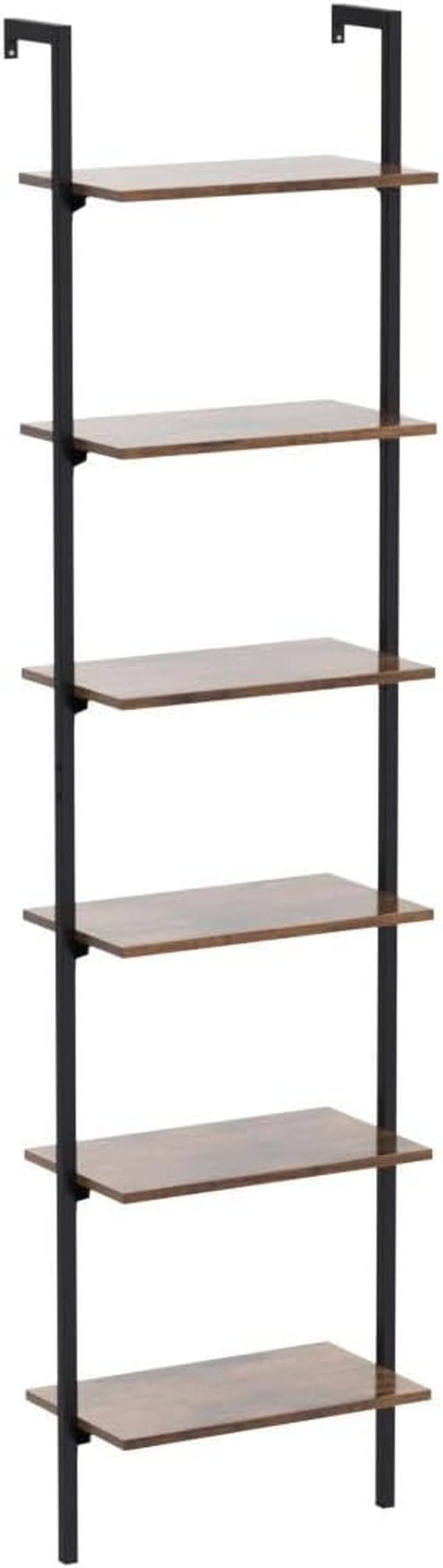 87 Inch Wall Mounted Ladder Shelf With Metal Frame