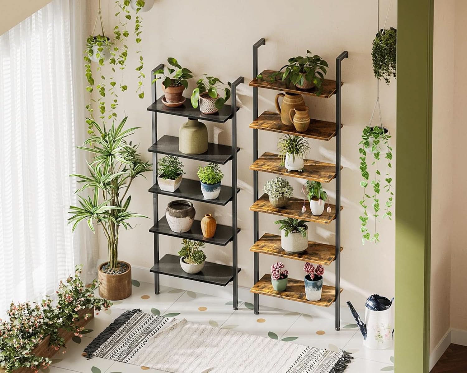 87 Inch Wall Mounted Ladder Shelf With Metal Frame