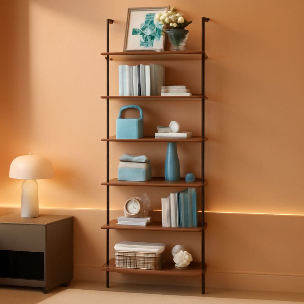 87 Inch Wall Mounted Ladder Shelf With Metal Frame
