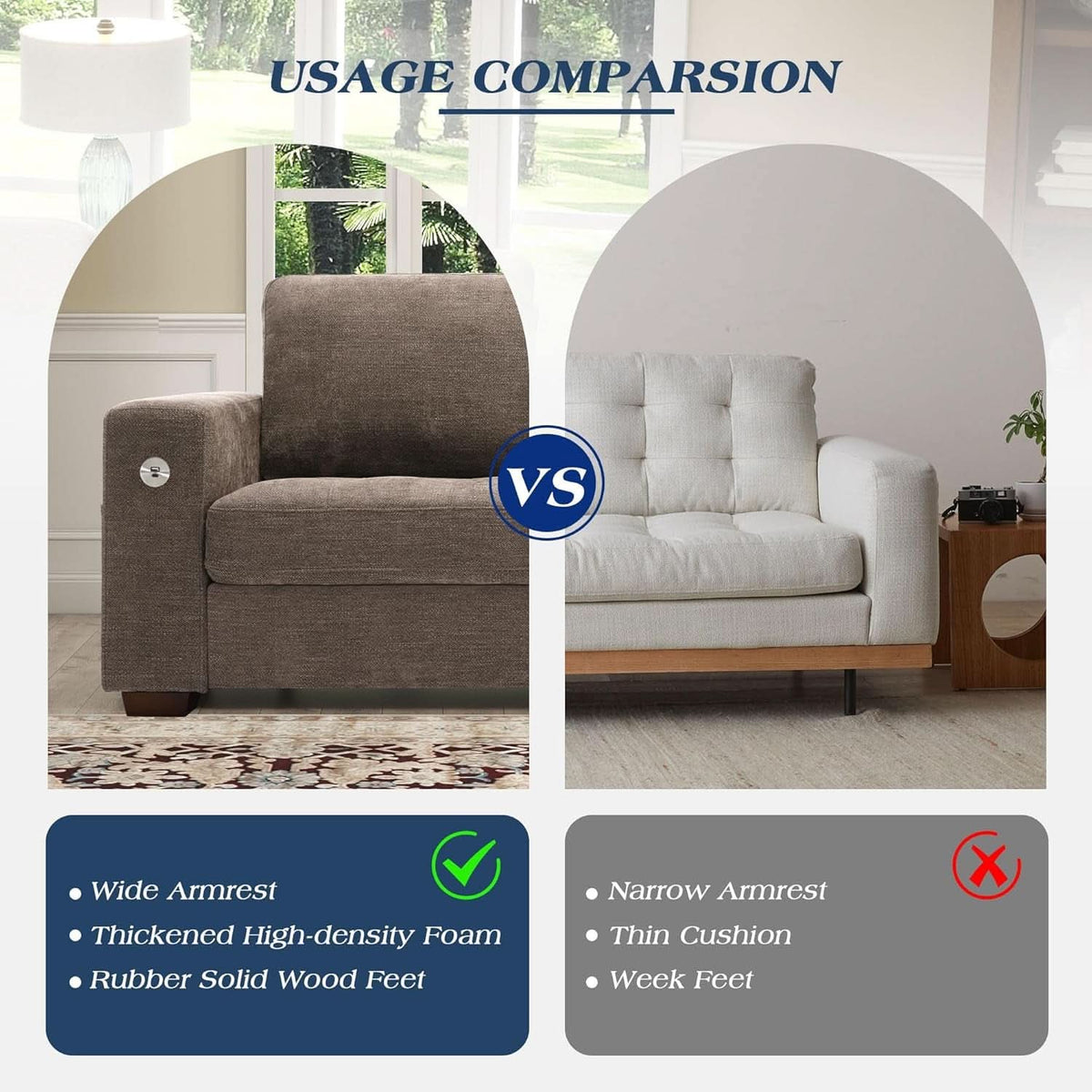 89 Inch Chenille Sofa Set With USB Charging For Living Room