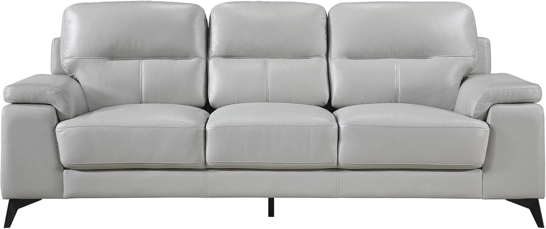 89 Inch Leather Sofa Silver Gray With Metal Legs Wood Frame