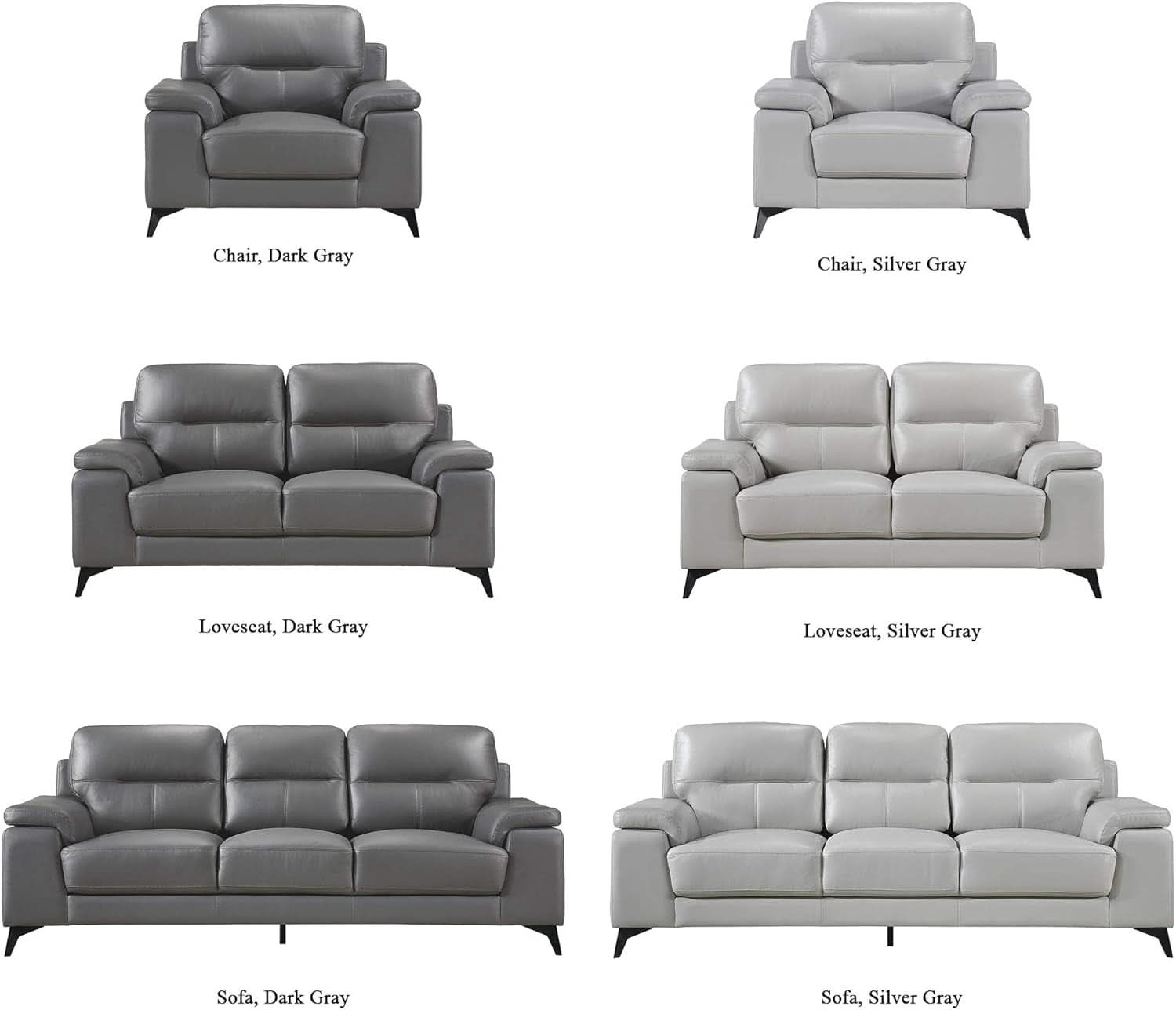 89 Inch Leather Sofa Silver Gray With Metal Legs Wood Frame