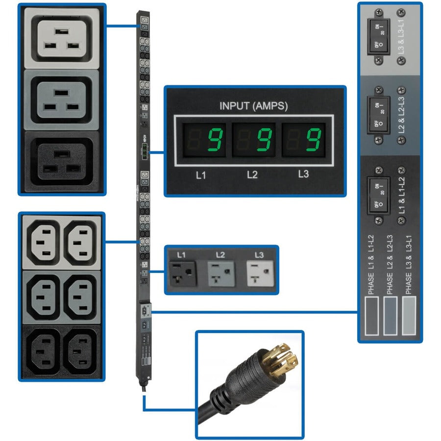8.6kW 3-Phase Metered PDU - 208/120V Power Distribution Unit | Tripp Lite PDU3MV6L2130