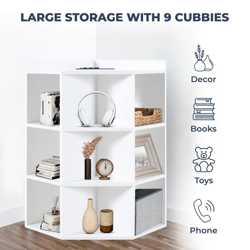 9-Cube Corner Cabinet With USB Ports And Outlets For Living