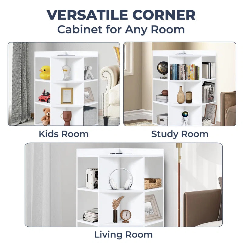 9-Cube Corner Cabinet With USB Ports And Outlets For Living