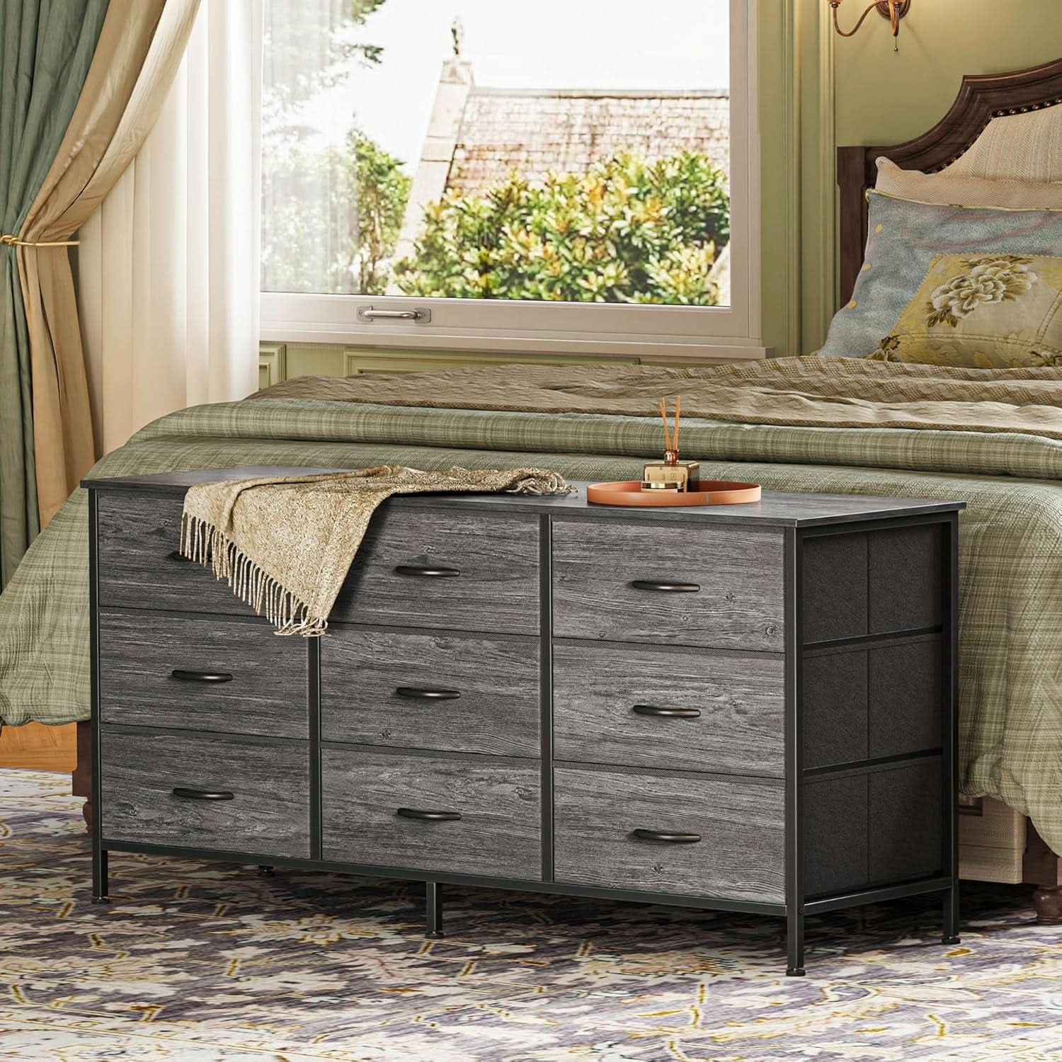 9 Drawer Dresser And TV Stand, Gray, 47 Inch Entertainment Center