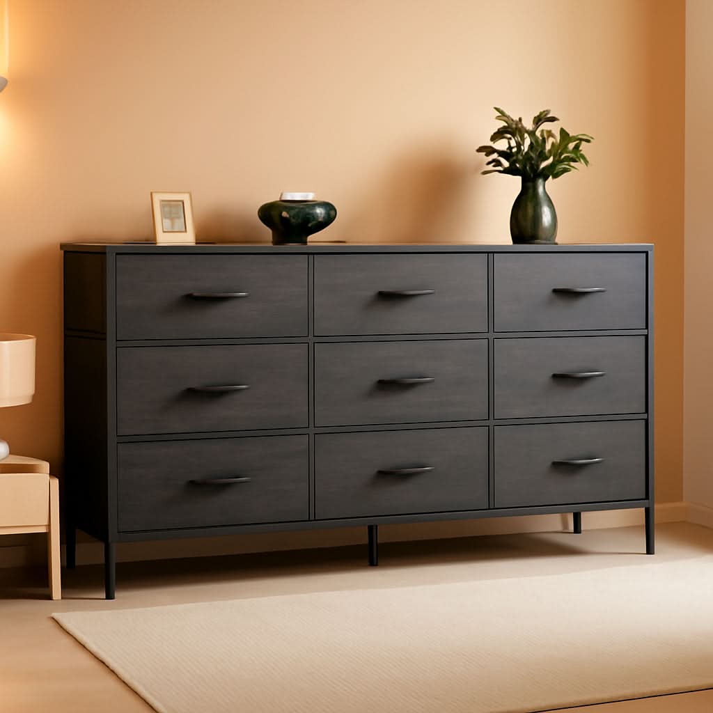 9 Drawer Dresser And TV Stand, Gray, 47 Inch Entertainment Center