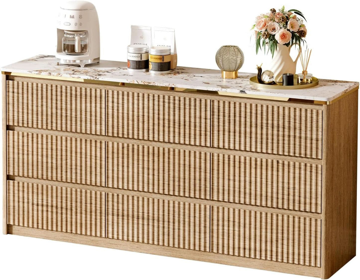 9 Drawer Dresser Chest With PolishedMarbleTabletop