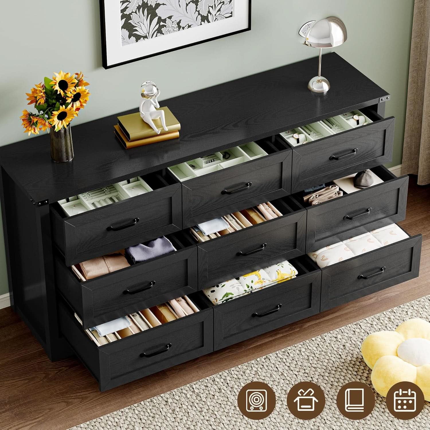 9 Drawer Dresser For Bedroom Modern Wooden Anti Tip