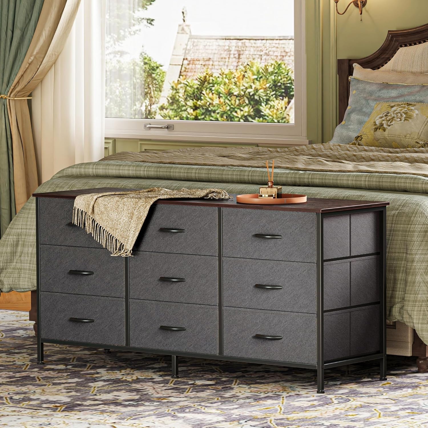 9 Drawer Dresser TV Stand 47 Inch Dark Grey for 50 55 TV