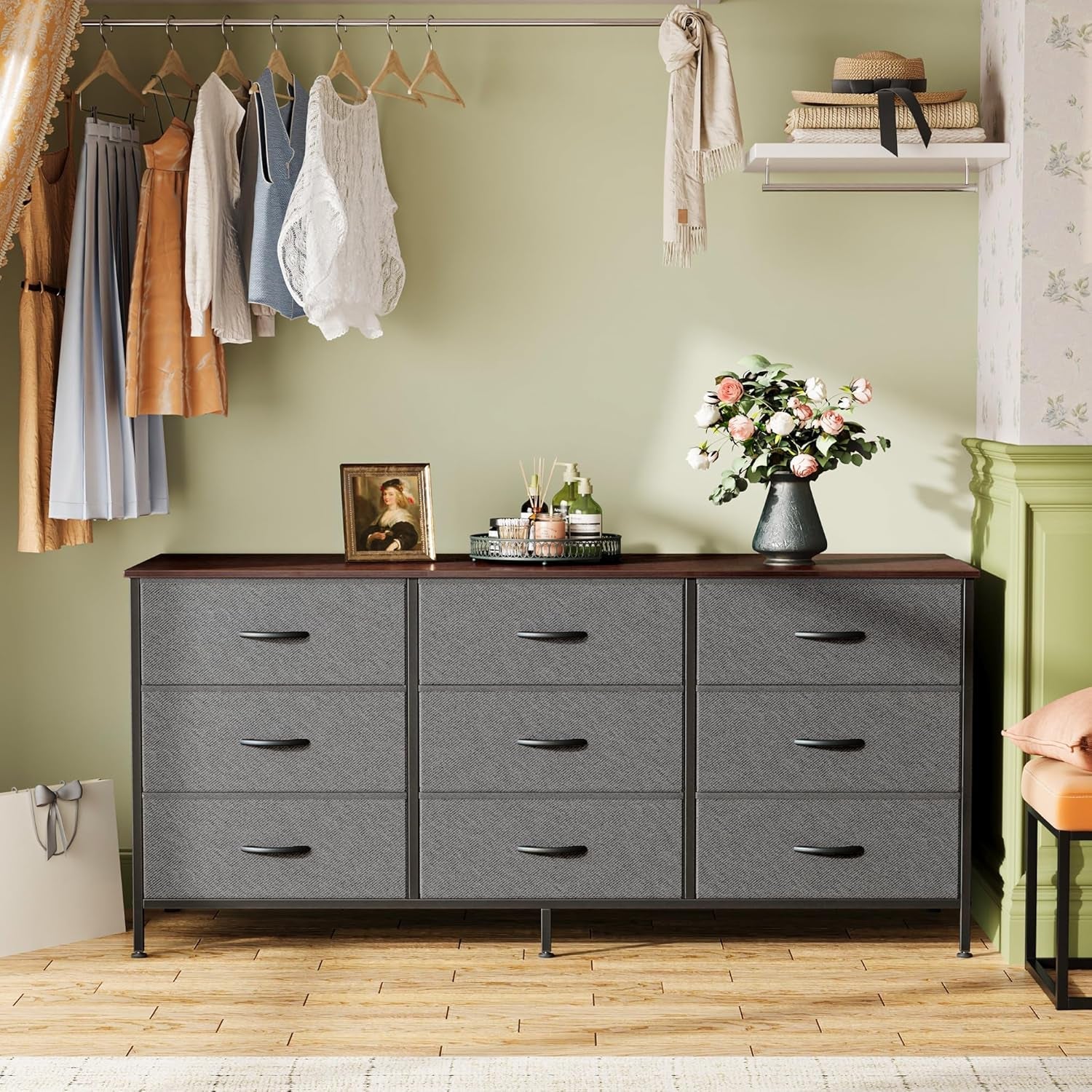 9 Drawer Dresser TV Stand 47 Inch Dark Grey for 50 55 TV