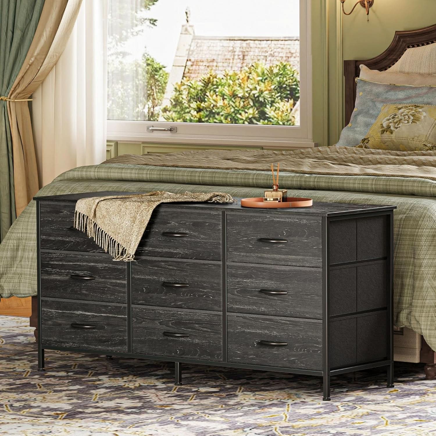 9 Drawer Dresser TV Stand For 55 Inch TV Charcoal Wood Grain