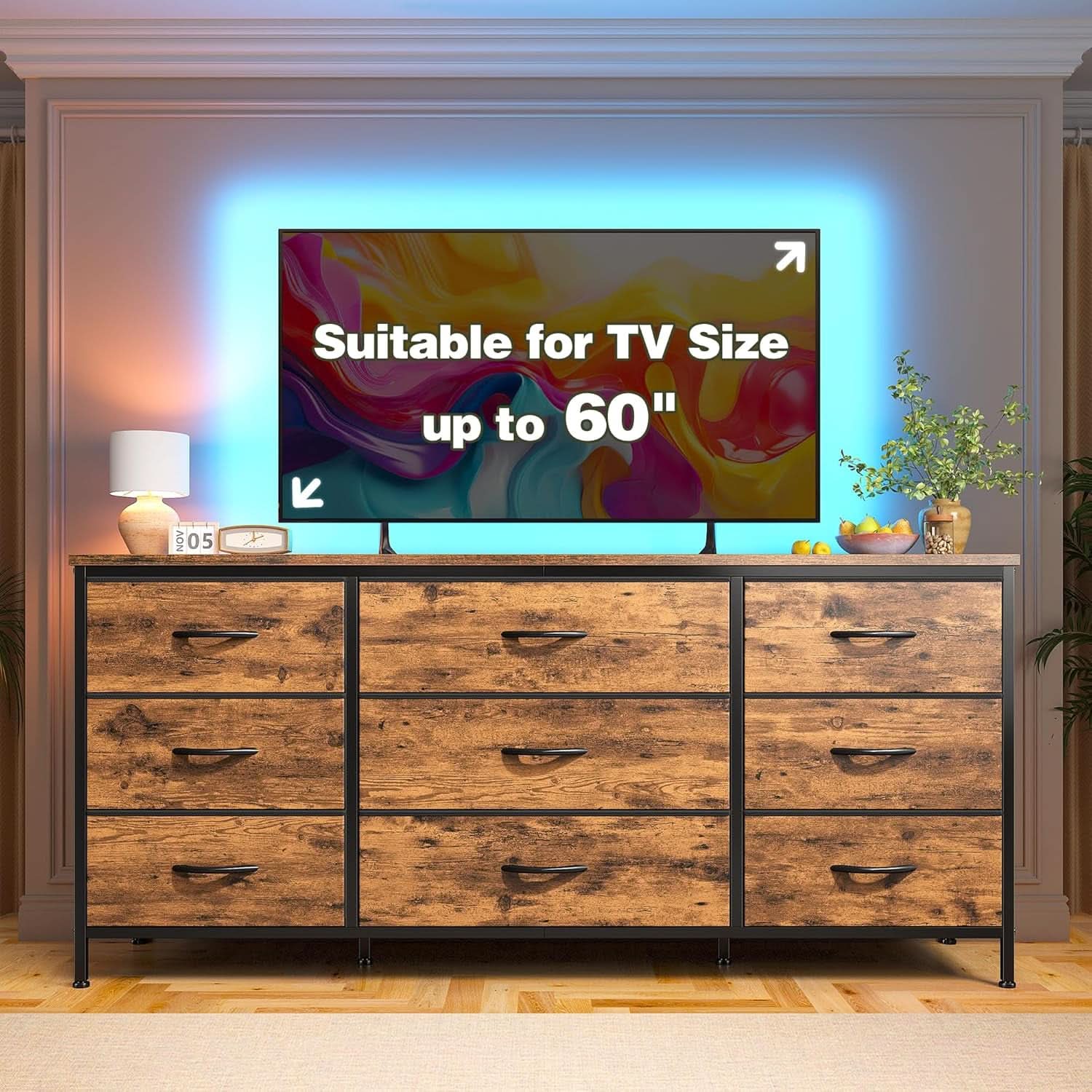 9 Drawer Dresser TV Stand For 60 Inch TV Modern Console
