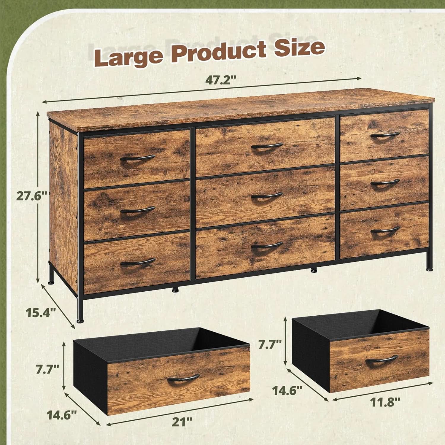 9 Drawer Dresser TV Stand For 60 Inch TV Modern Console