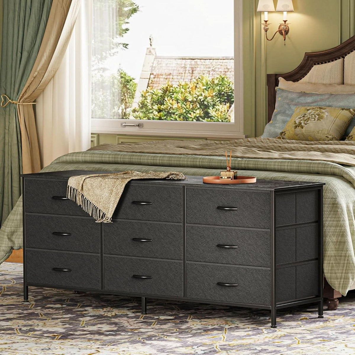 9 Drawer Dresser TV Stand for 55 Inch TVs Black Storage