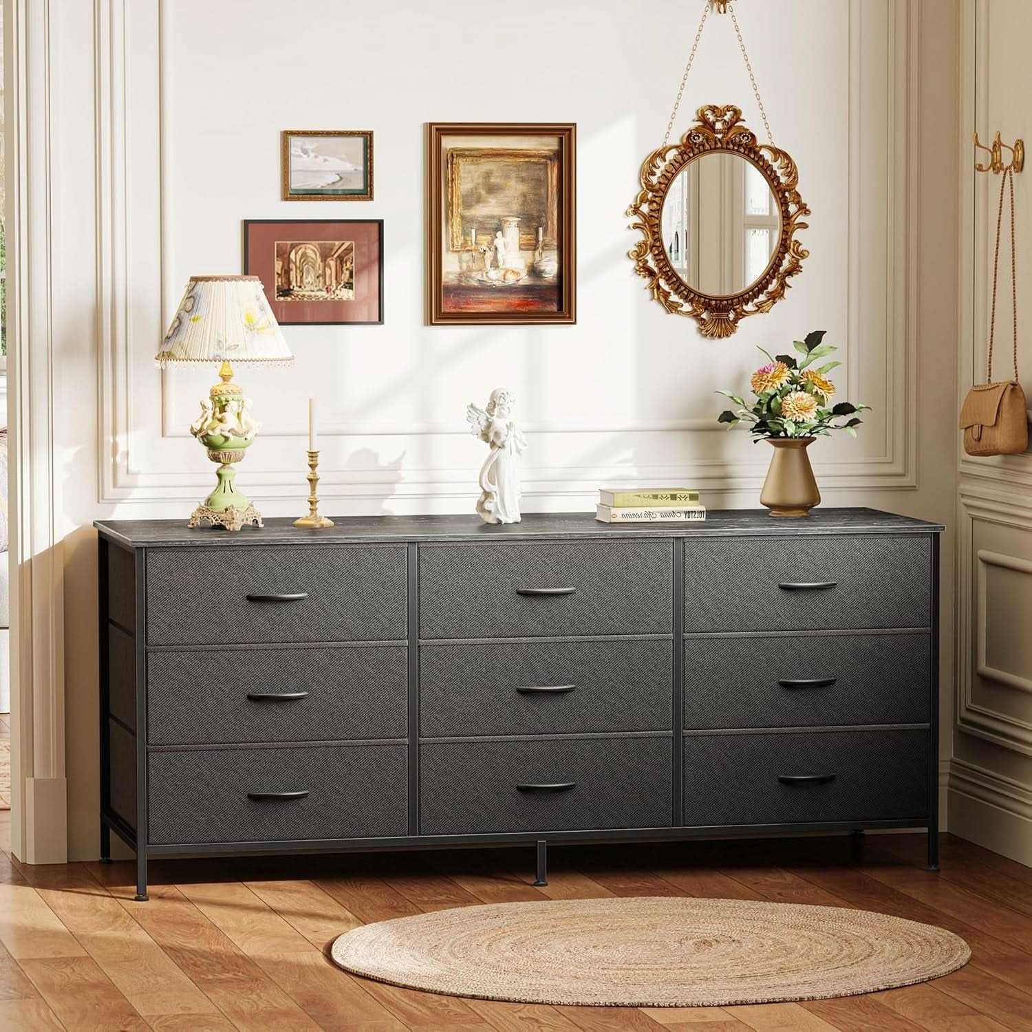 9 Drawer Dresser TV Stand for 55 Inch TVs Black Storage