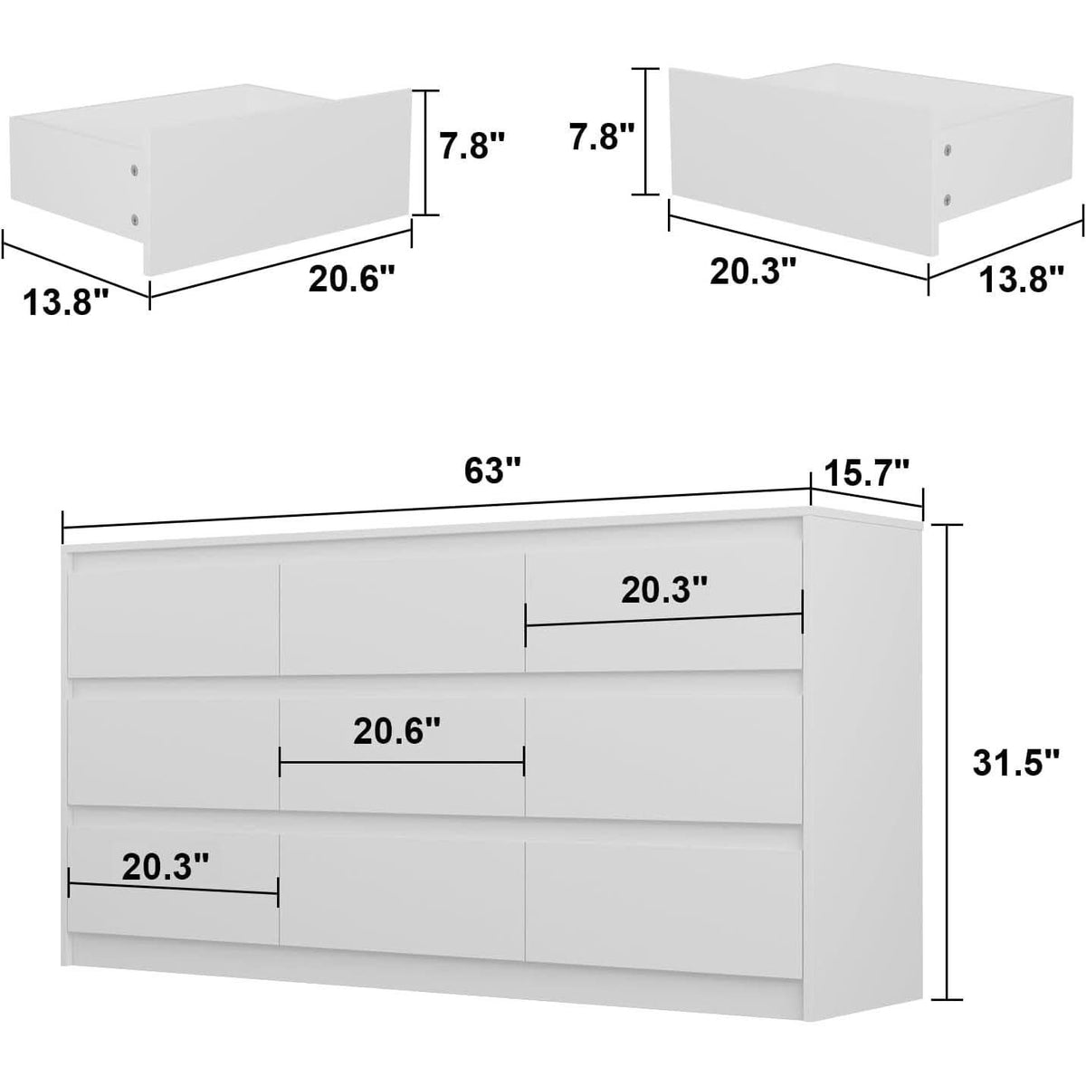 9 Drawer White Dresser For Bedroom Storage Eco Friendly Wood Finish