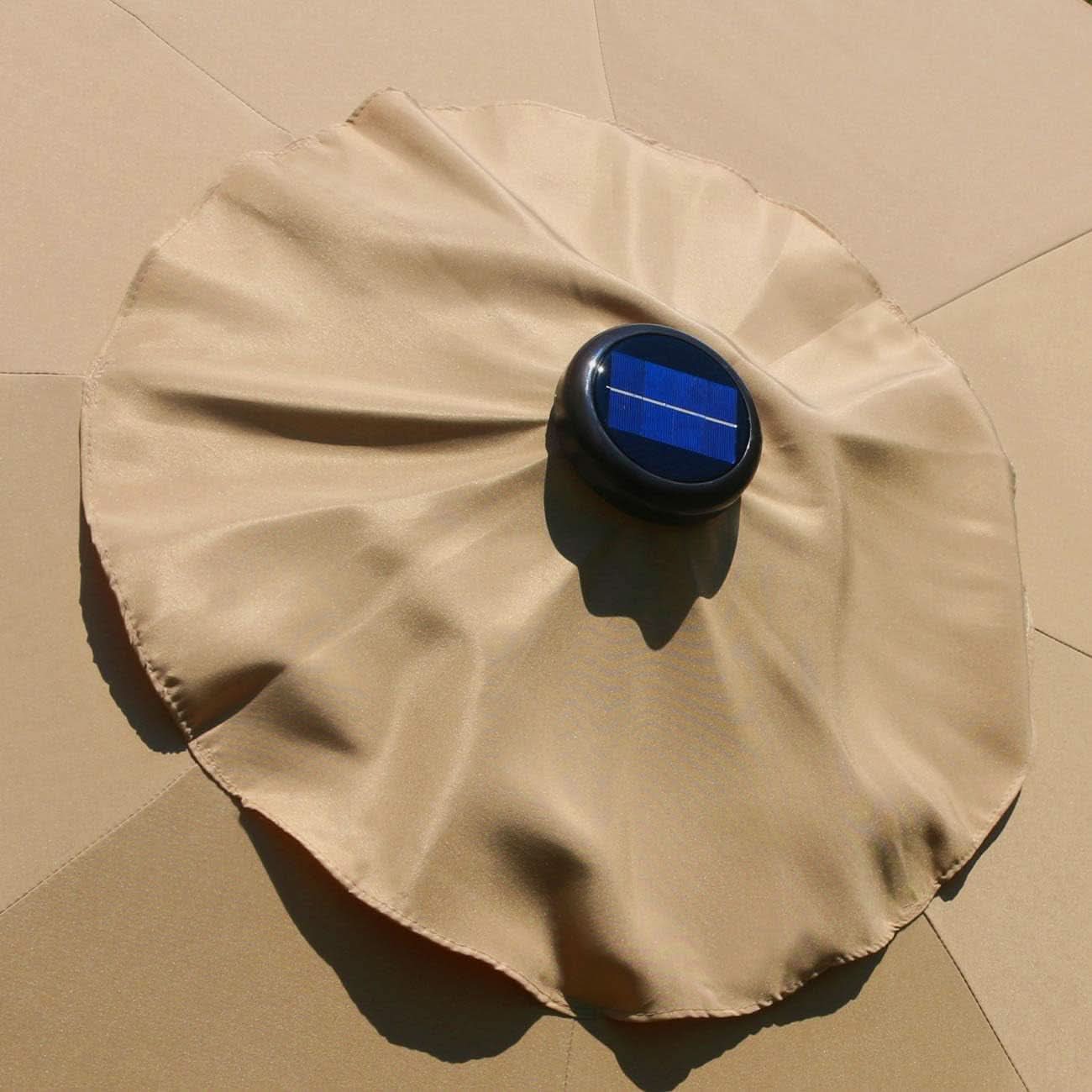 9 Ft Solar LED Lighted Patio Umbrella With Tilt And Crank Lift Light Tan