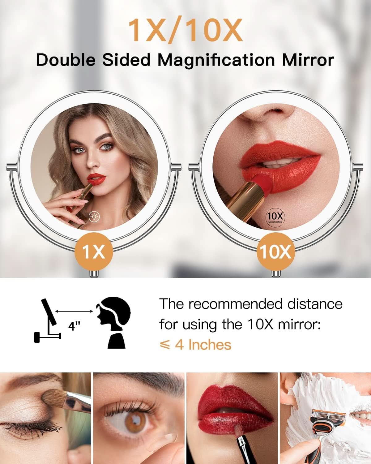 9 Inch Wall Mounted Lighted Magnifying Mirror 1X 10X LED