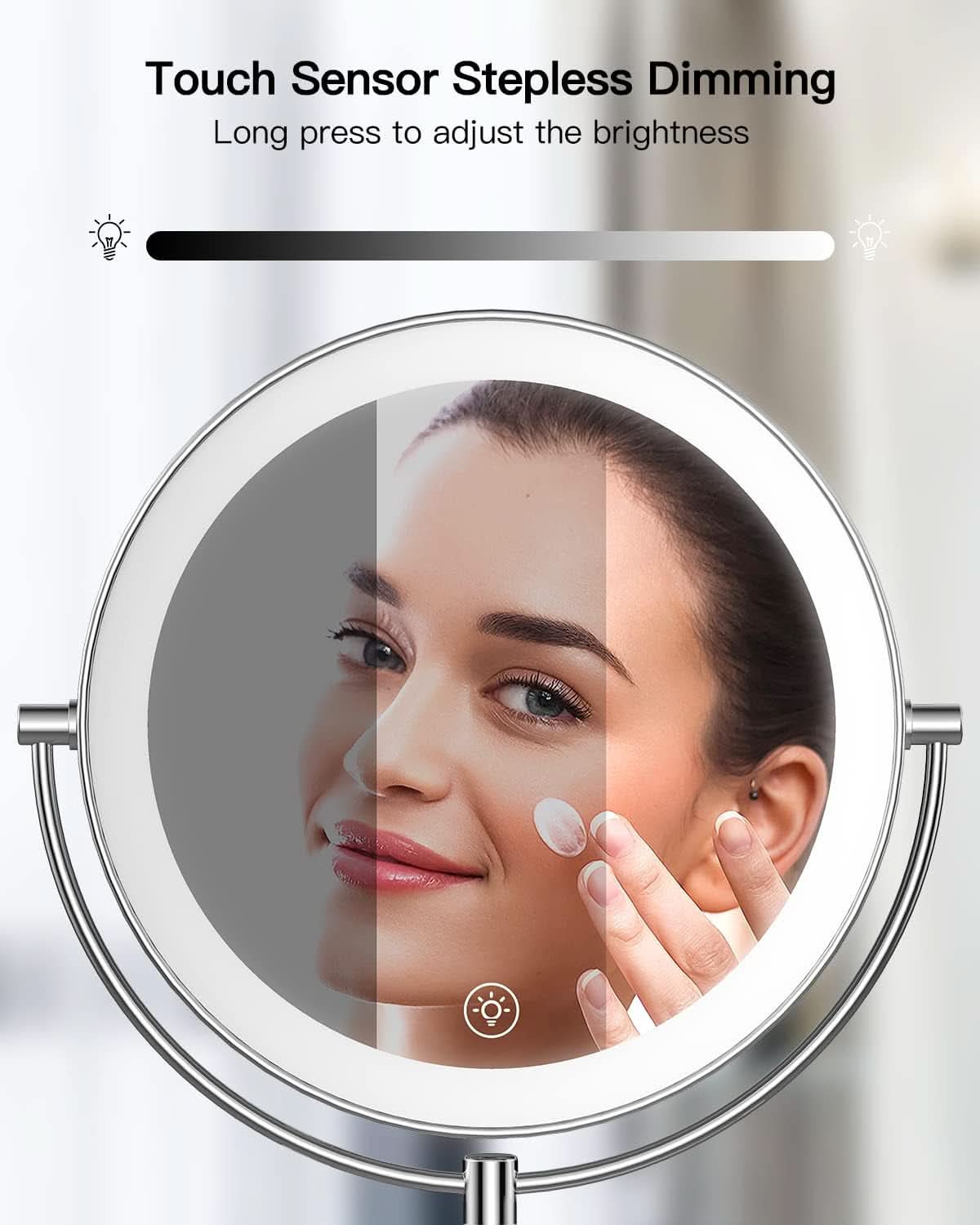 9 Inch Wall Mounted Lighted Magnifying Mirror 1X 10X LED