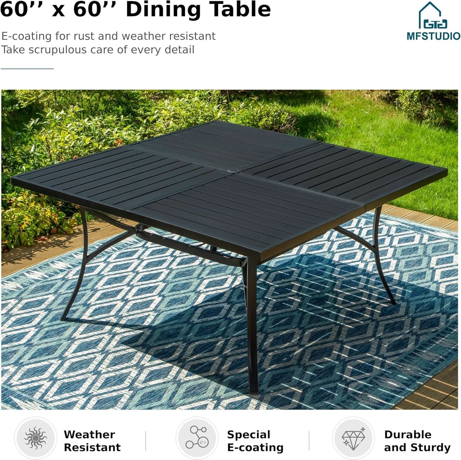 9 Piece Patio Dining Set 60 Inch Square Table Blue