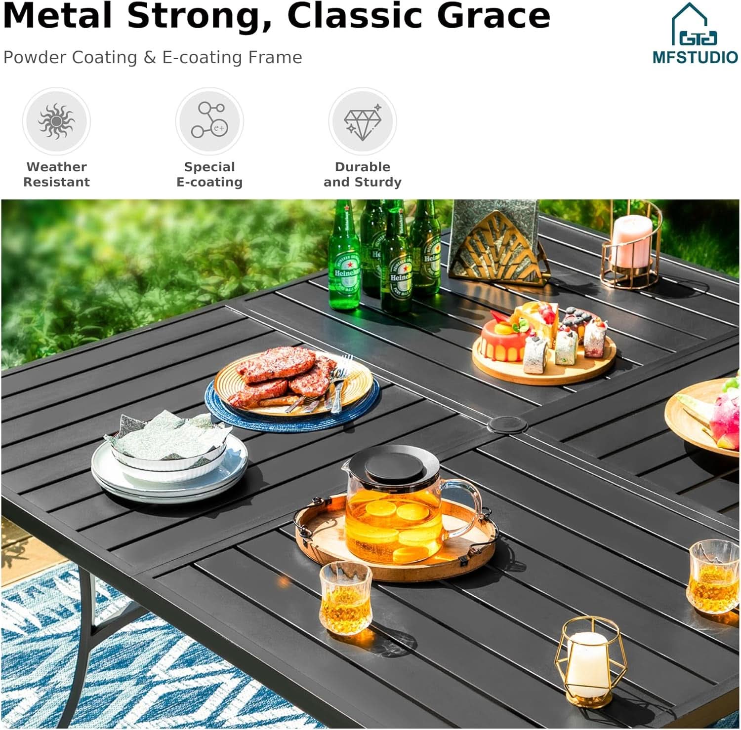 9 Piece Patio Dining Set 60 Inch Square Table Blue