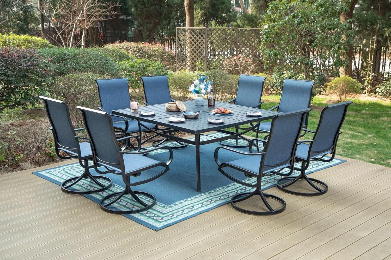 9 Piece Patio Dining Set 60 Inch Square Table Blue