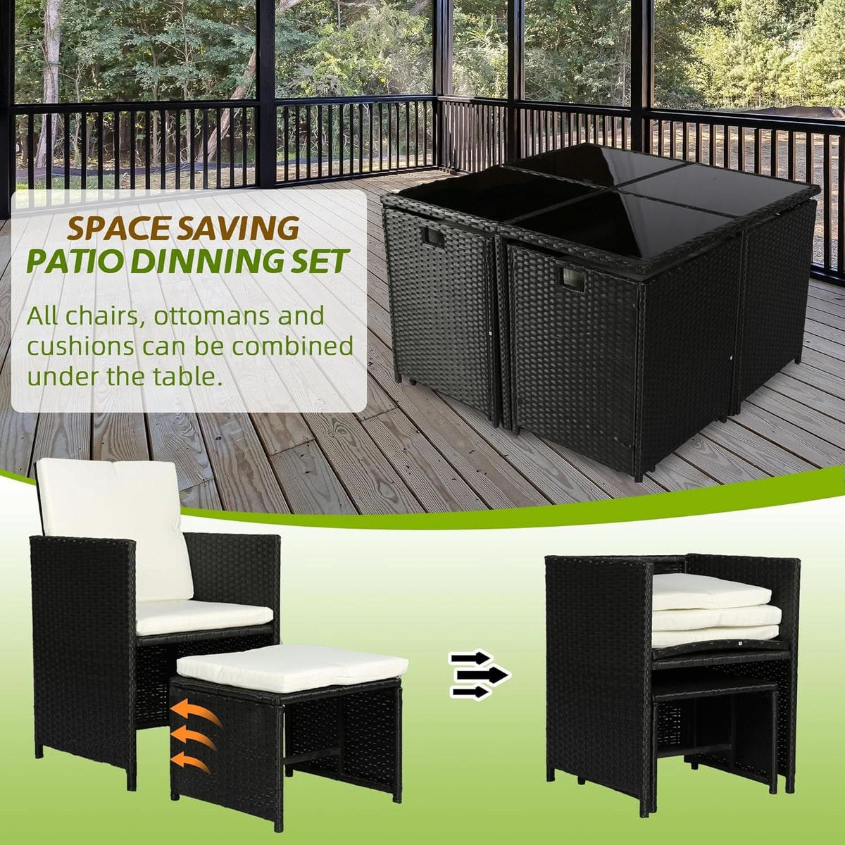 9 Piece Patio Dining Set Black White For Outdoor Use