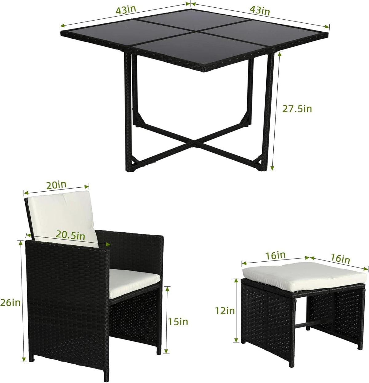 9 Piece Patio Dining Set Black White For Outdoor Use
