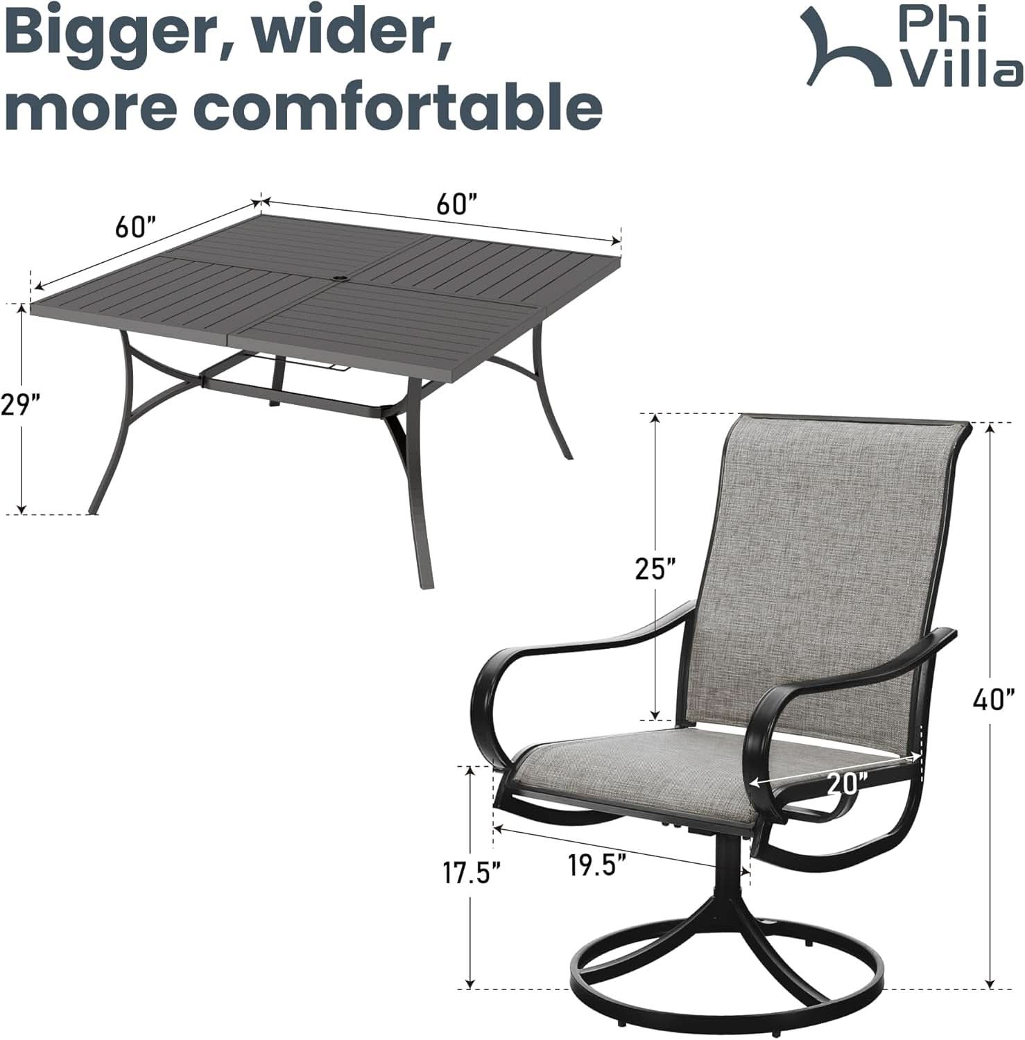 9 Piece Patio Dining Set With Large Square Metal Table And 8 Swivel Chairs